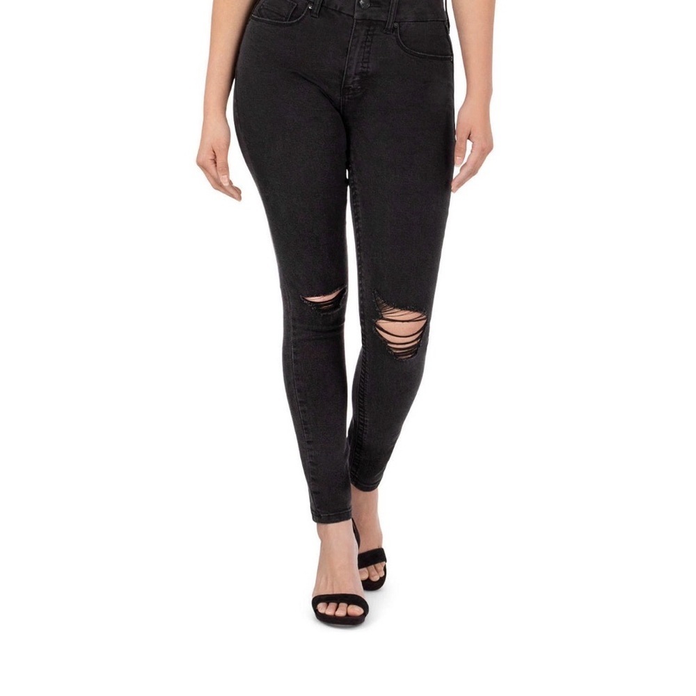 Seven7 Women's Black Distressed Tummyless Mid Rise Skinny Jeans Sz 14 Ankle​​